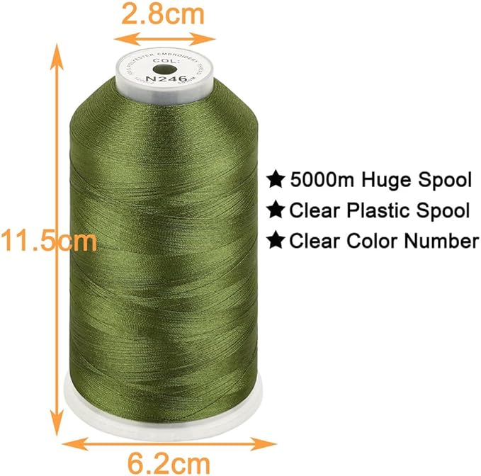 New brothread - Single Huge Spool 5000M Each Polyester Embroidery Machine Thread 40WT for Commercial and Domestic Machines - Moss Green(Janome Color)