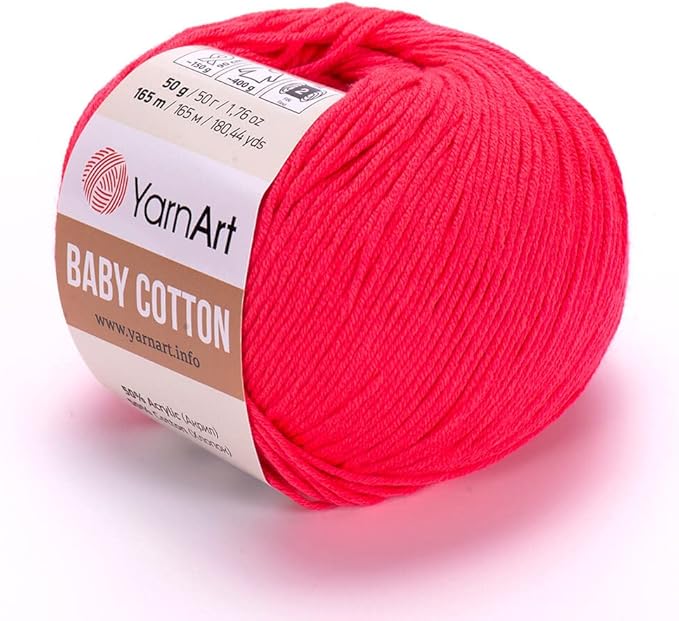 YarnArt Baby Cotton Yarn - Soft, 50% Cotton & Acrylic, 1.76 Oz, 180.44 Yds (1, 423) for Knitting & Amigurumi