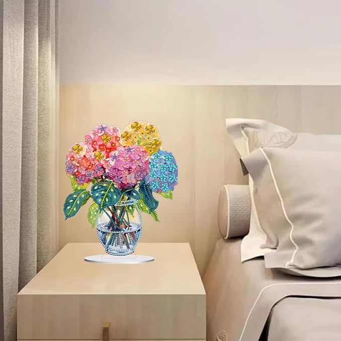 hyzsj DIY Diamond Desktop Ornament Flower, Crystal Vase Diamond Art Painting Tabletop Ornaments Single Sided, Diamond Ornament for Adult Beginner Home Office Decor Crafts Gift