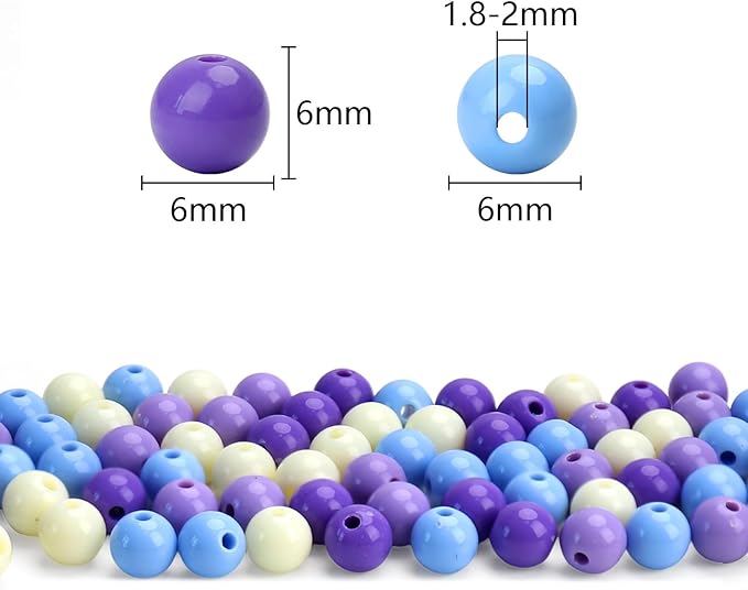 1000pcs 6mm mixed color acrylic round beads, assorted plastic gumball bubble gum beads with hole pastel loose beads bulk for jewelry diy making crafting supplies (purple series)