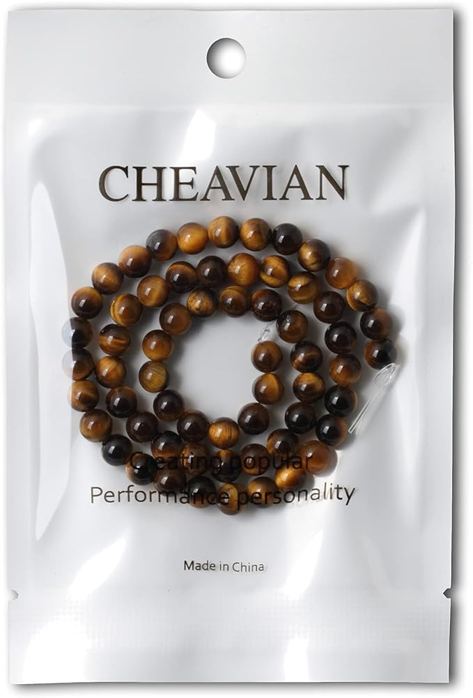 cheavian 60pcs 6mm natural yellow tiger eye stone gemstone round loose beads for jewelry making diy findings 1 strand 15"