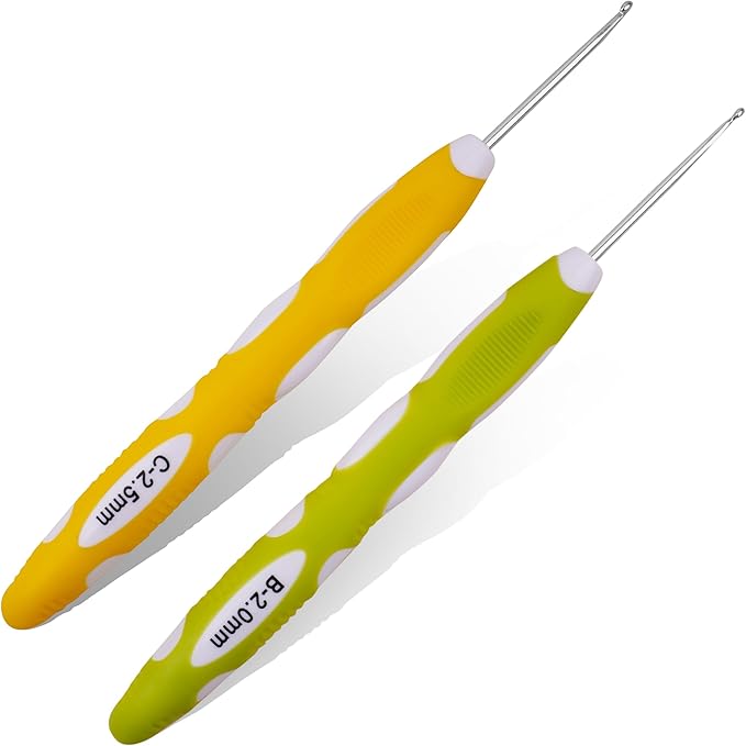 2mm 2.5mm Crochet Hook, Smooth Metal Head and Soft Rubber Grip Extra Long Ergonomic Crochet Hooks for Arthritic Hands, Beginners and Crochet Enthusiast