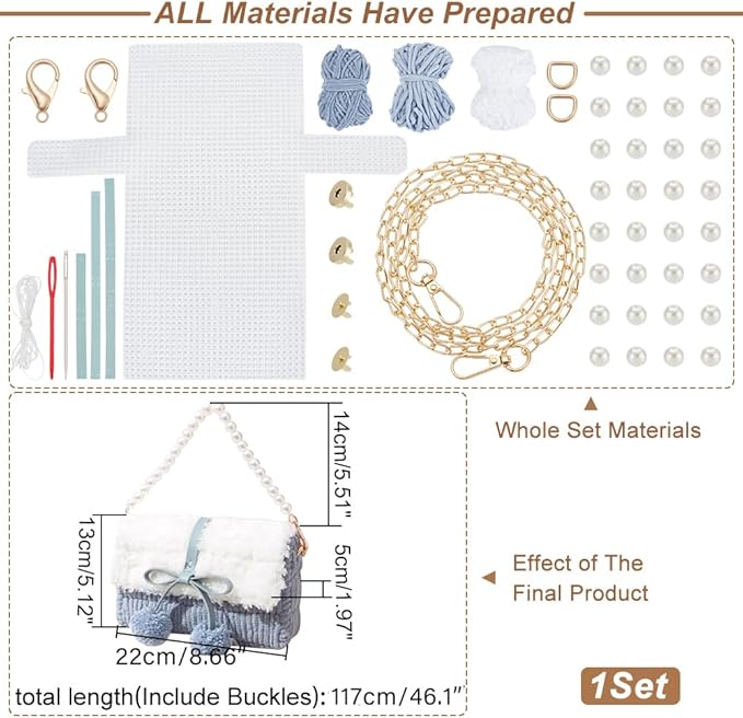 WADORN DIY Knitting & Crochet Handbags Kit, Mesh Plastic Canvas Kit for Shoulder Bags, Crossbody Bags, Handmade Purse Materials, Sky Blue