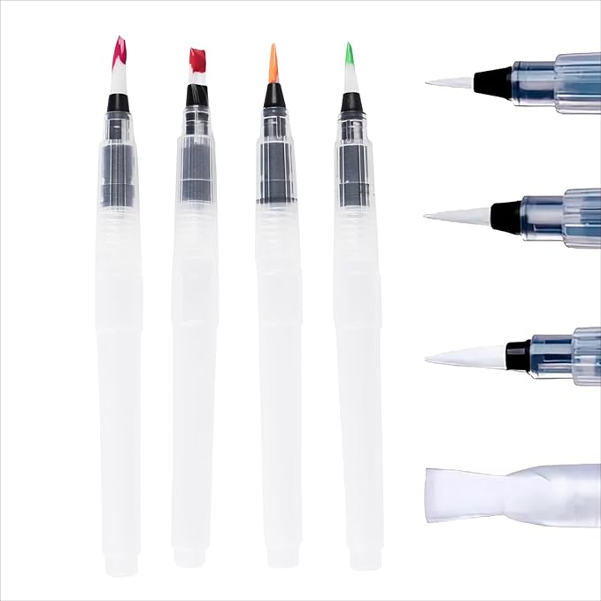 Original Tobios Watercolor Brush Pens Set – 4 Refillable Water Pens for Artists, Adults & Beginners, Leakproof Brush Tips for Blending, Calligraphy & Adult Coloring, Portable Paint Brush Set, Art Gift