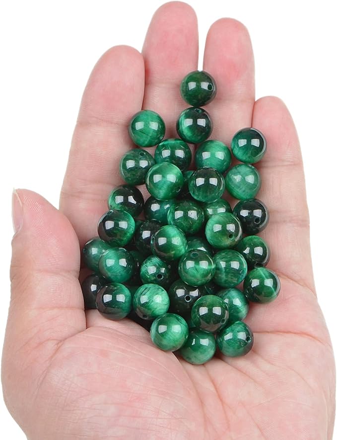 bymitel 90pcs crystal beads stone gemstone round energy healing loose beads with stretch cord for jewelry making bracelets anklets (green tiger's eye, 10mm 90pcs)