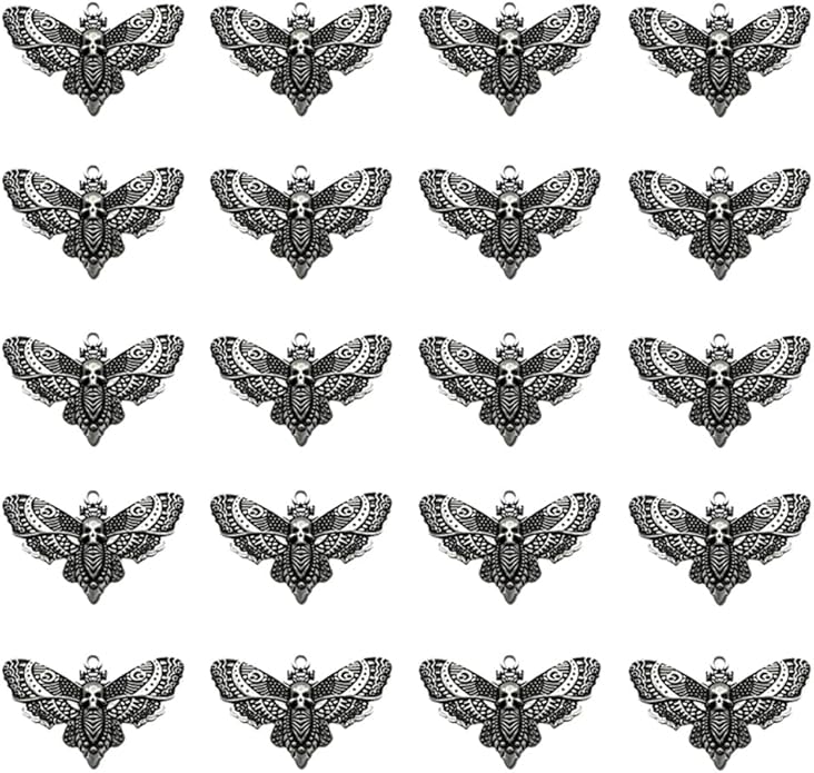 20PCS Skull Head Moth Pendant Alloy Gothic Moth Charms Death Head Insect Jewelry Charms For Jewelry Making DIY Bracelets Necklaces Crafts