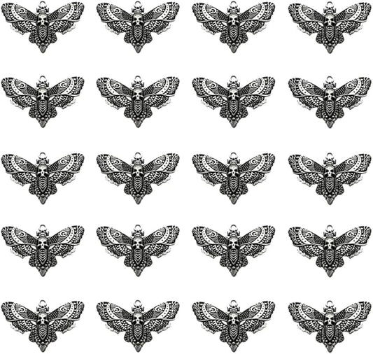 20PCS Skull Head Moth Pendant Alloy Gothic Moth Charms Death Head Insect Jewelry Charms For Jewelry Making DIY Bracelets Necklaces Crafts