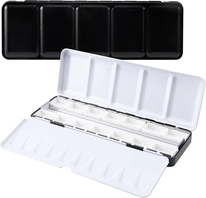 LOONENG Metal Watercolor Tray Palette with 14 Empty Full Pans for Plein Air, Acrylic and Oil Painting