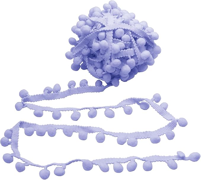 Homiest 10 Yards Pom Pom Trim for Sewing, 1 Inch Wide Lilac Ribbon Bundles Textured Fabric Fringe Ribbon, 13mm Ball Pompom Trim for DIY Crafts Curtain Clothes Pillow Home Decoration