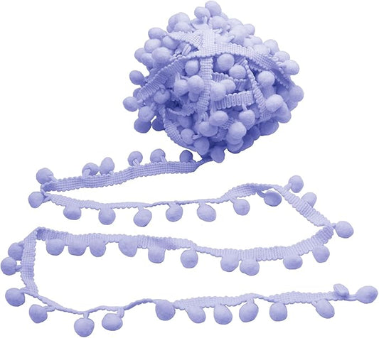 Homiest 10 Yards Pom Pom Trim for Sewing, 1 Inch Wide Lilac Ribbon Bundles Textured Fabric Fringe Ribbon, 13mm Ball Pompom Trim for DIY Crafts Curtain Clothes Pillow Home Decoration