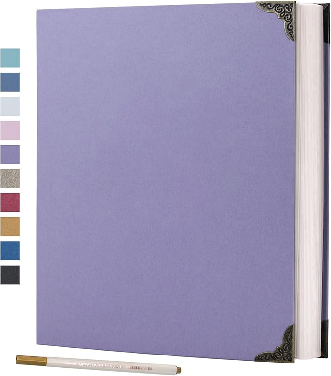 Vienrose Photo Album Self Adhesive 40 Pages Hardcover DIY 3 Ring Scrapbook Photo Albums for Kids Wedding Baby Family Purple