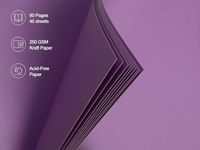 potricher 8 x 8 Inch DIY Scrapbook Photo Album 80 Pages Thick Kraft Blank Purple Paper Memory Book for Wedding and Anniversary Family (Purple, 8 Inch)