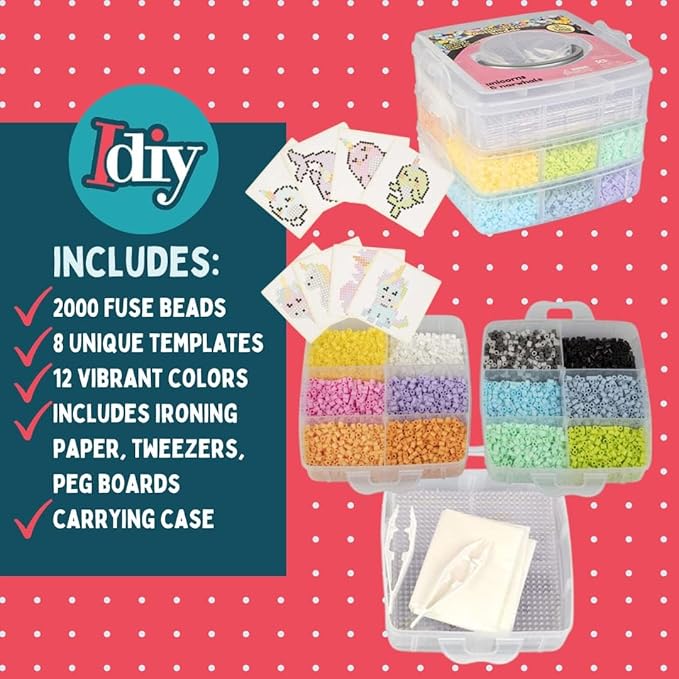 Fuse Beads Super Value Kit- 8000 Beads- Unicorn & Narwhals- Includes 12 Colors, 4 Peg Boards, Tweezers, Ironing Paper & Design templates- DIY Art Craft Project for Kids Vacation, Camp Or Holiday Gift