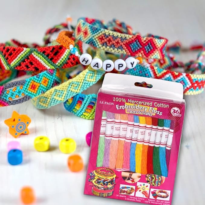 Embroidery Floss Friendship Bracelets Floss 36 Skeins Per Pack dy le paon Crafts Floss Cross Stitch Threads and Free Set of Free Friendship Wheel 100% Long Staple Cotton