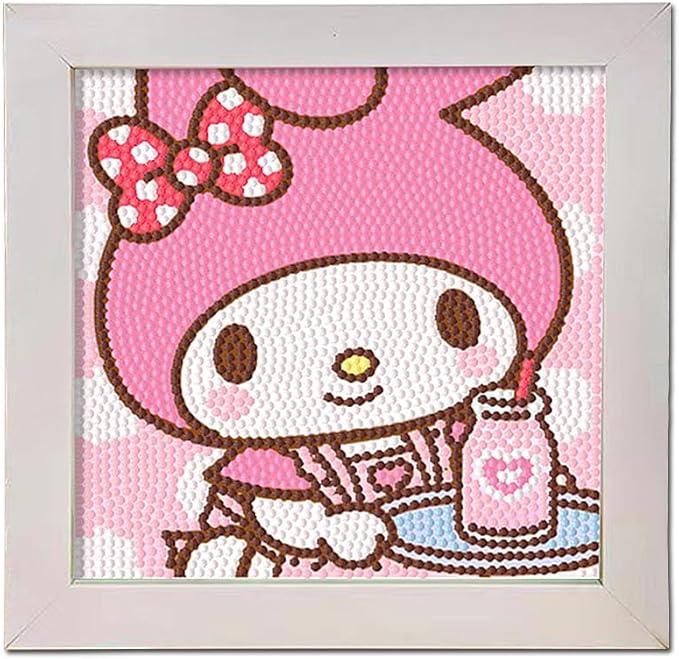 PERFECTSIGHT Cute 5D Diamond Art Kits with Wooden Frame, Kawaii DIY Painting Art for Adults, Diamond Arts and Crafts Sets, Big Gem Full Drill Diamond Dots for Women Beginners (Milk)