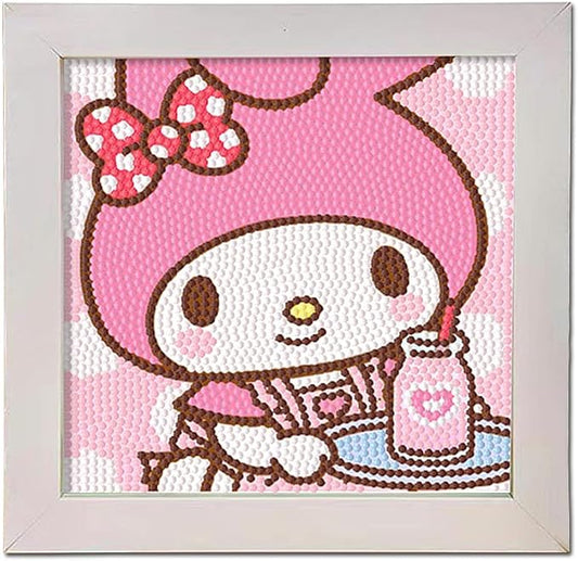 PERFECTSIGHT Cute 5D Diamond Art Kits with Wooden Frame, Kawaii DIY Painting Art for Adults, Diamond Arts and Crafts Sets, Big Gem Full Drill Diamond Dots for Women Beginners (Milk)