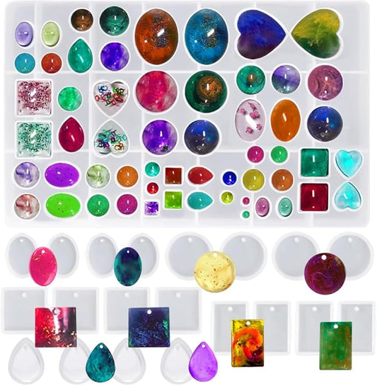 Jewelry Casting Molds DaKuan Large Gem Jewelry Silicone Casting Mold and 20pcs Silicone Pendant Resin Molds with Hanging Hole (5 Styles) for DIY Resin Crafts