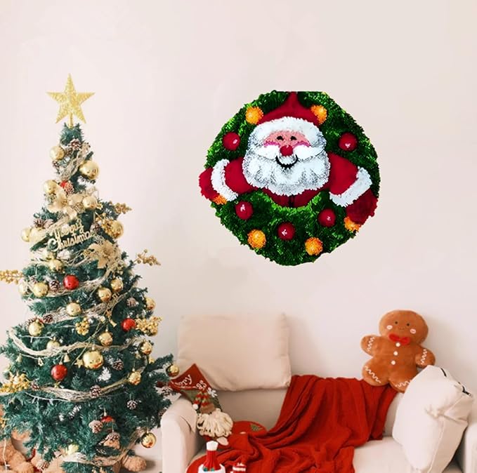 Latch Hook Kits for Adults - DIY Latch Hook Rug Kits, Crochet Kit for Beginners, Rug Making Kits with Printed Canvas, Gift Packaging. (Father Christmas, 20x20 inch)