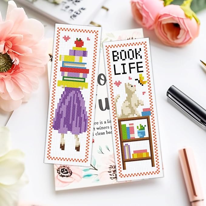 ACRNIGHEET 6PCS Cross Stitch Bookmark Kit for Beginner Bookshelves Stamped Cross Stitch Kits for Adults DIY Embroidery Bookmark Kits Crossstitch Kits Adult with Instructions Hand Craft Gift 11CT