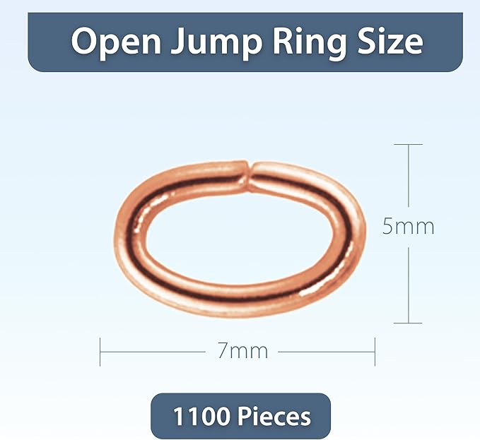 Mandala Crafts 1100 Pcs 7X5mm Rose Gold Oval Jump Rings - Jewelry Making Supplies - Small Open Jump Rings Kit for Necklace Earring