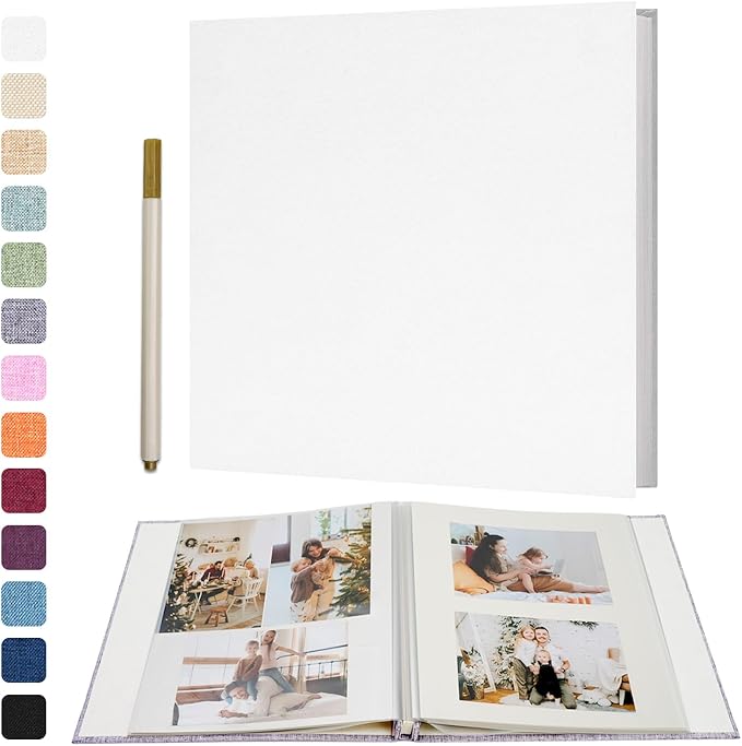 Vienrose Large Photo Album Self Adhesive for 4x6 8x10 10x12 Pictures Scrapbook Album DIY Scrap Book 40 Sticky Pages with A Metallic Pen 13"x12.6"40 Pages