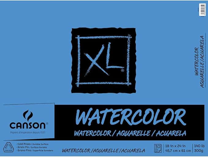 Canson XL Series Watercolor Pad, Heavyweight White Paper, Foldover Binding, 30 Sheets, 18x24 inch