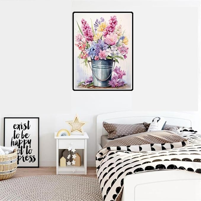EIBEILI Diamond Painting Kits for Adults, Colorful Flowers in Bucket 5D Diamond Art Kits for Beginner DIY Full Drill Diamond Dots Crystal Craft Kits for Home Wall Decor Gifts 11.8x15.7 inch