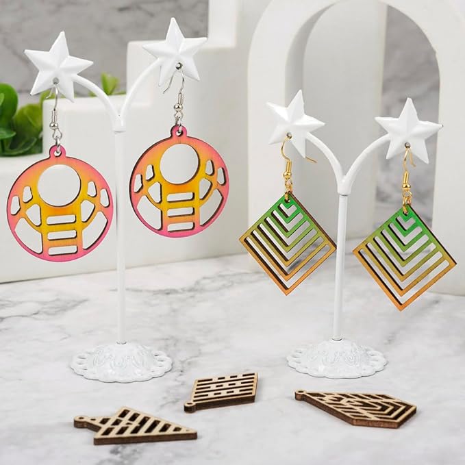 Boho Wooden Earring Making Kit 12 Styles Unfinished Natural Wood Filigree Pendants Round Rhombus Tree Arrow Kite Earring Charms with Ear Wire Jump Rings for DIY Jewelry Making