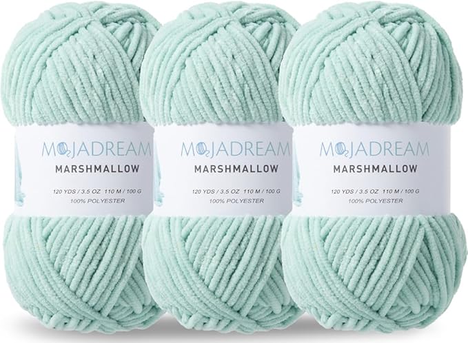 3PCS 3.5oz Chenille Yarn for Blankets Amigurumi: Soft Velvet Baby Yarn Blanket Knitting and Crocheting Bulky 5# Yarn 3 Skeins of 100g (Mint Green)