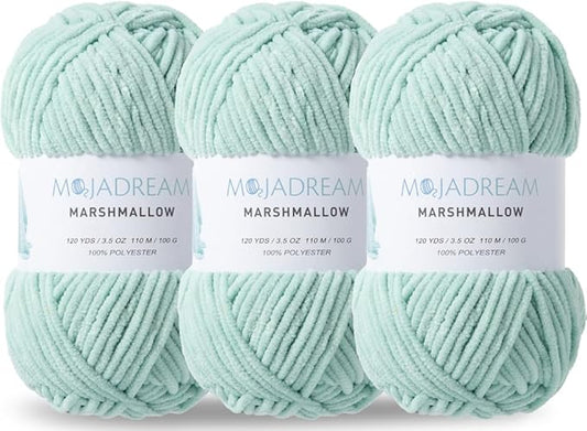 3PCS 3.5oz Chenille Yarn for Blankets Amigurumi: Soft Velvet Baby Yarn Blanket Knitting and Crocheting Bulky 5# Yarn 3 Skeins of 100g (Mint Green)
