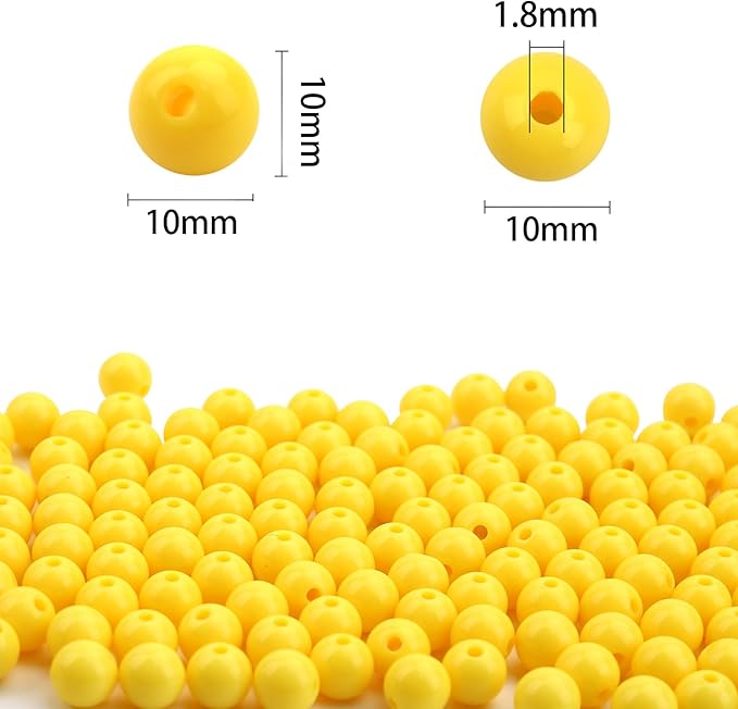 bonny boxx 200pcs 10mm smooth yellow acrylic round beads, plastic resin bubblegum balls chunky gumball beads for necklace and bracelet making, crafting supplies