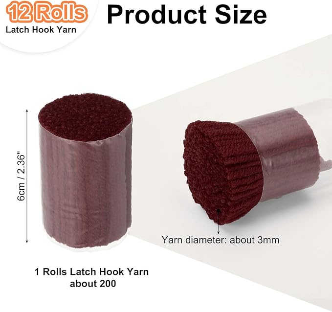 PATIKIL 12 Rolls Latch Hook Yarn, Latch Hook Kit Precut Rugs Yarn Making Crochet Bundles for Rug Adults Beginners Tapestry DIY Craft, Red Brown