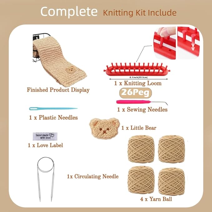 yarniss scarf knitting kits for beginner with video tutorial,knitting loom kit with plush yarn & circular needle,best gift
