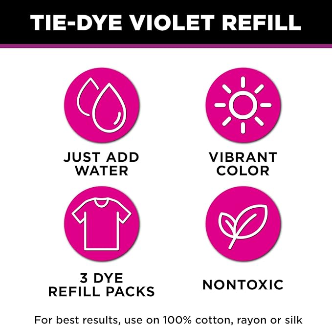 Tulip One-Step Tie-Dye Kit , 3 Fabric Dye Refill Packs, Packs, Violet