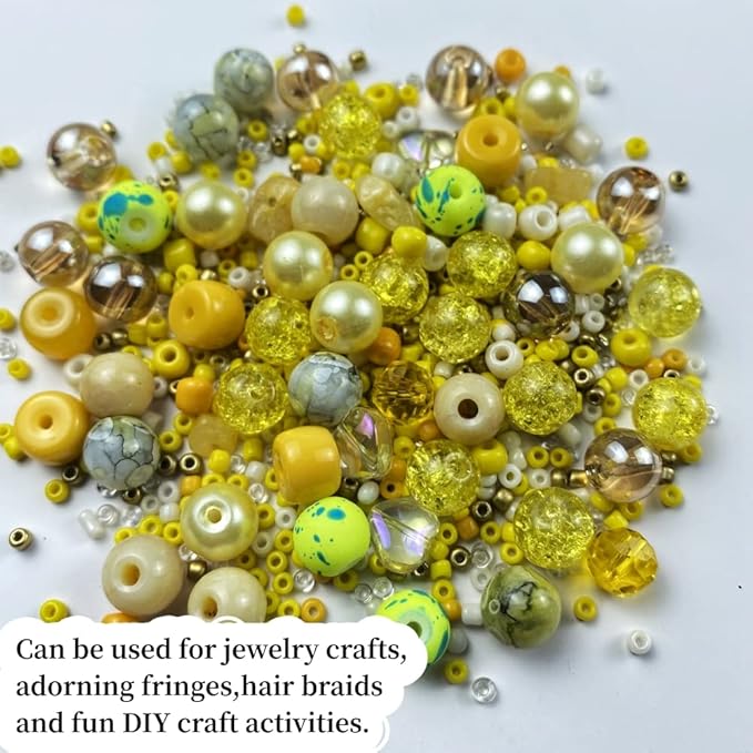 Assorted Glass Resin Beads Multi Size Colors Smooth Cracked Gravel Millet Spacer Beads for Bracelets Necklace Earring DIY Jewelry Making Craft(Yellow Series)
