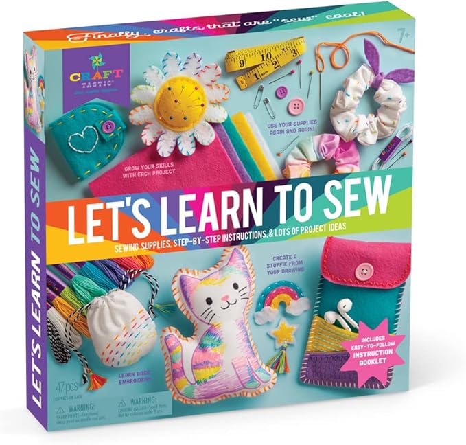 Craft-Tastic Let’s Learn to Sew – Mini Sewing Kit, Arts and Crafts, Art Supplies, Embroidery Kit for Beginners, Includes Sewing Supplies, Easy-to-Follow Instructions, Arts & Crafts, Ages 7+