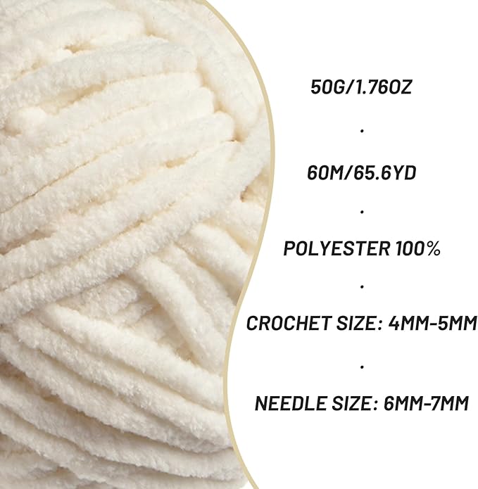 3 Packs Plush Chenille Chunky Crochet Yarn - Baby Yarn for Crocheting Soft - Velvet Yarns Knitting for Blankets Crafts - Fluffy Amigurumi Yarns 150g / 196.8yds (3 White)
