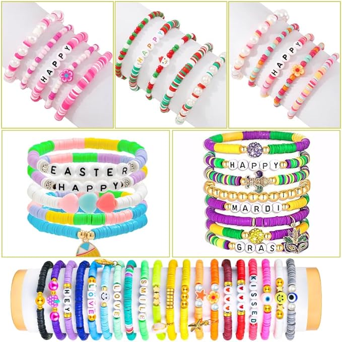JMUQ Purple Clay Beads Bracelet Making Kit, 50 Strands 19260pcs Preppy Polymer Clay Heishi Beads and Letter Beads for Friendship Bracelet Jewelry Making, Arts and Crafts Gifts for Adults