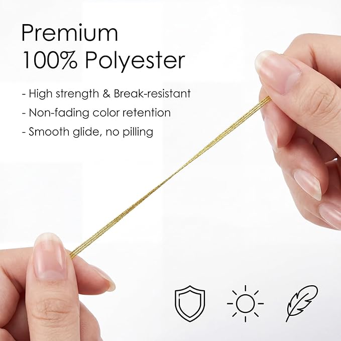 6 Skeins Embroidery Threads Metallic Light Gold Embroidery Floss Friendship Bracelet Cross Stitch Thread for Sewing Polyester Cross Stitch Threads for Hand String Art （8 m 12 Strands）
