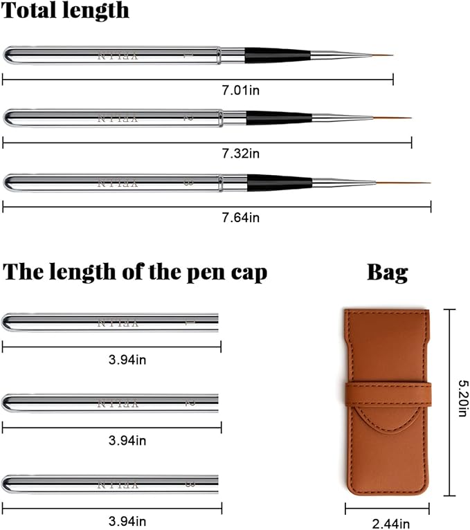 Travel Watercolor Brushes, Nail Art Liner Brushes with Protective Case Handle, Perfect for Watercolor Acrylics Gouache Ink Long Lines, Thin Details, Fine Drawing Sizes(3pcs)