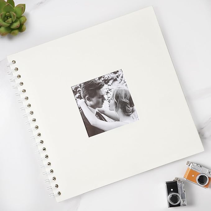 Scrapbook 10 x 10 Inch DIY Square Photo Window + 3 Corner Stickers, Photo Album Hardcover Kraft Paper Cream 40 Sheets/ 80 Pages