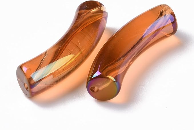 Ipotkitt 20 Pcs UV Plating Transparent Rainbow Curved Tube Beads Iridescent Acrylic Beads Candy Colors Chunky Bamboo Tube Beads for DIY Jewelry Making