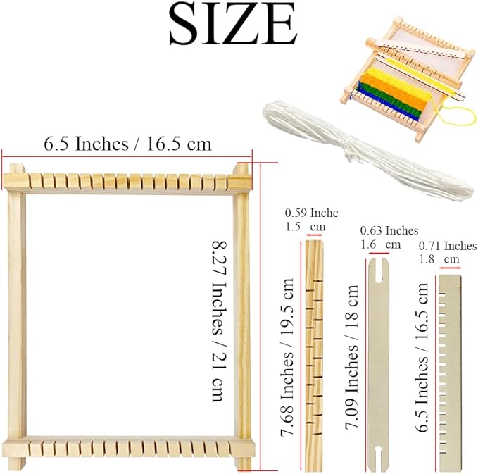 Ckyleole Weaving Loom Kit Wooden Weaving Loom Multi Craft Handcraft Wooden Looms Set Tapestry with Rods Combs Shuttles Line Instructions No Burr Mini 8.27 x 6.5 inch 1 Set(5P) Adult and Beginners