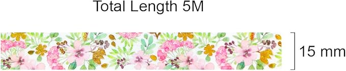 allydrew Gold and Silver Foil Washi Masking Tape, 15mm x 5M, Pink Flowers