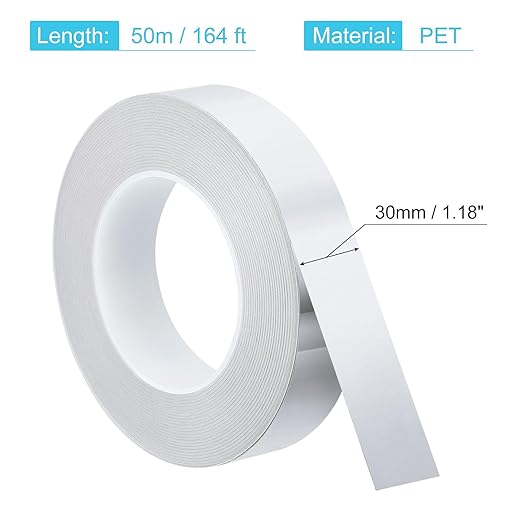 uxcell Metallic Tape, 1.18 in x 164 ft Self Adhesive Metalized Polyester Film Tape Waterproof Shiny Washi Tape for Walls Graphic Arts Gifts Wrapping Crafts Decoration, Gloss Silver