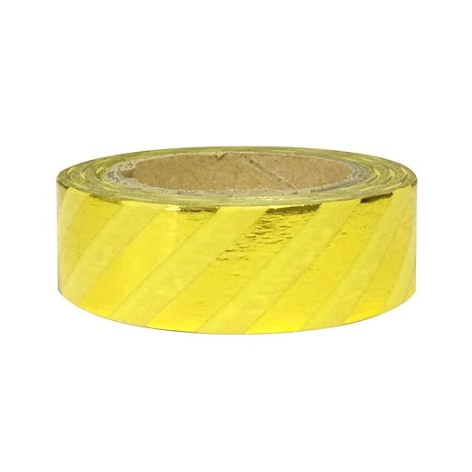 Wrapables Colorful Washi Masking Tape, Metallic Gold Diagonal Stripes on Yellow