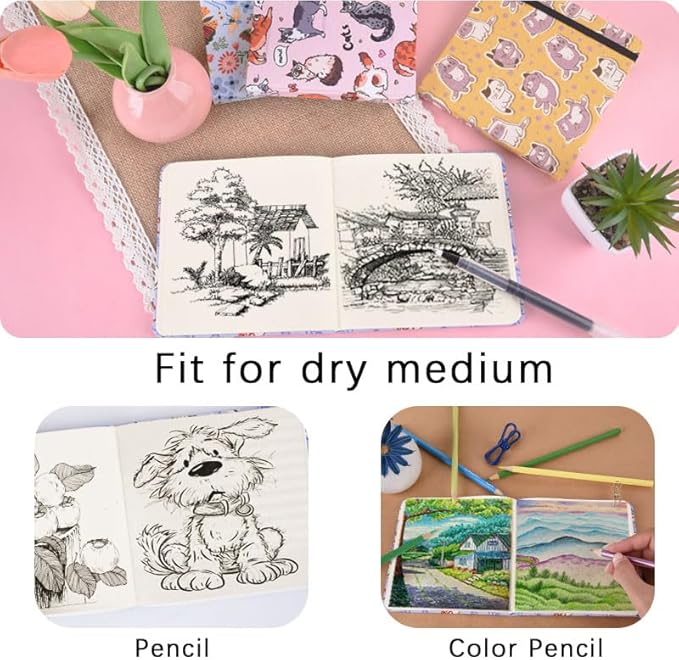 4.8" x 4.8" Hardcover Sketchbook,Small Mixed Media Sketch Pad,96 Sheets 80gsm Acid-Free Artist Travel Journal Pocket Blank Notepad for Adults Drawing Painting,Art Supplies.Pink Cute Cat