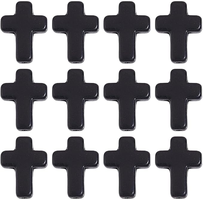 SUNNYCLUE 1 Box Black Cross Beads About 100Pcs Small Synthetic Turquoise Cross Bead Charms Easter Mini Tiny Stone Crucifix Loose Spacer Beads Bulk for Jewelry Making Kit Bracelets Adult Women