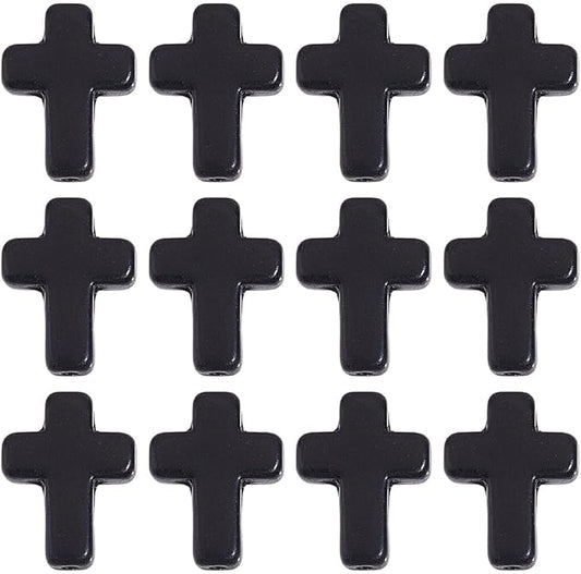 SUNNYCLUE 1 Box Black Cross Beads About 100Pcs Small Synthetic Turquoise Cross Bead Charms Easter Mini Tiny Stone Crucifix Loose Spacer Beads Bulk for Jewelry Making Kit Bracelets Adult Women