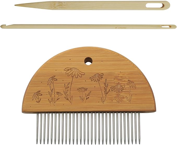 XGNG 3pcs Tapestry Knitting Set Wood Steel Comb Tool Large Eye Needle Afghan Crochet